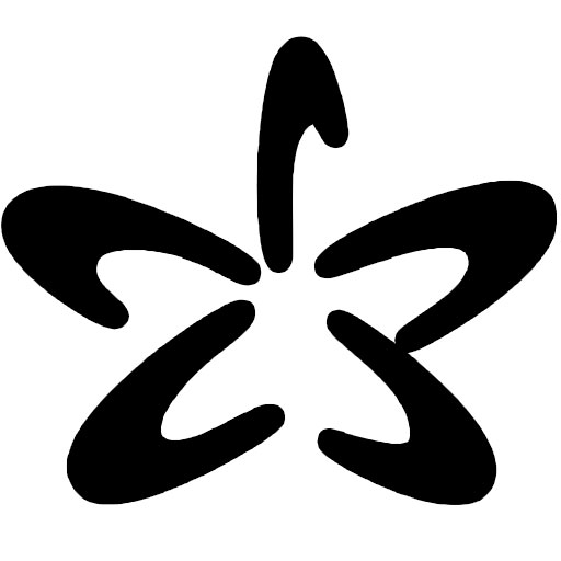 Black abstract star-shaped design with five rounded points on a white background.